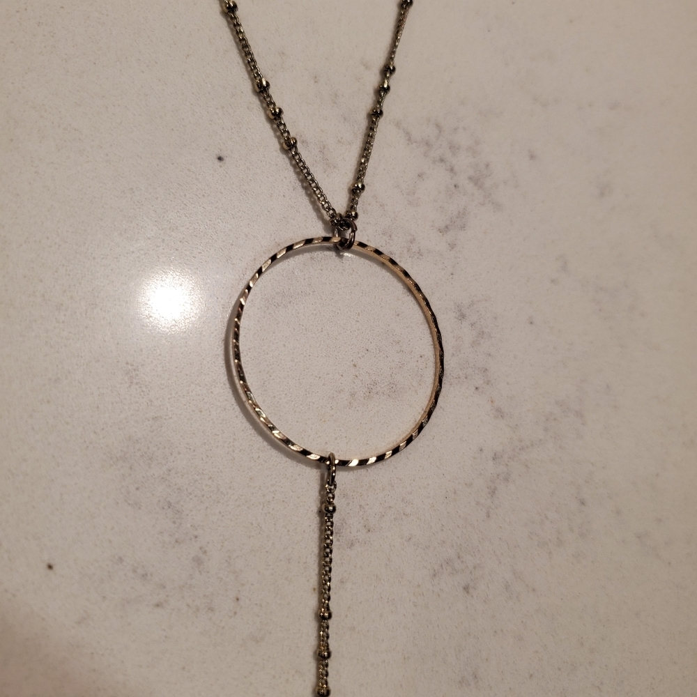 Boho Circle Pendant Lariat Necklace Gold Preppy Casual Basic Bohemian Long Chain - Picture 4 of 5